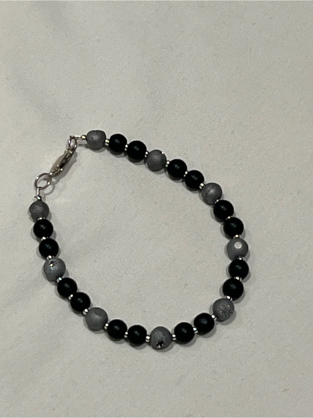 Matte black onyx and druzy sterling silver bracelet